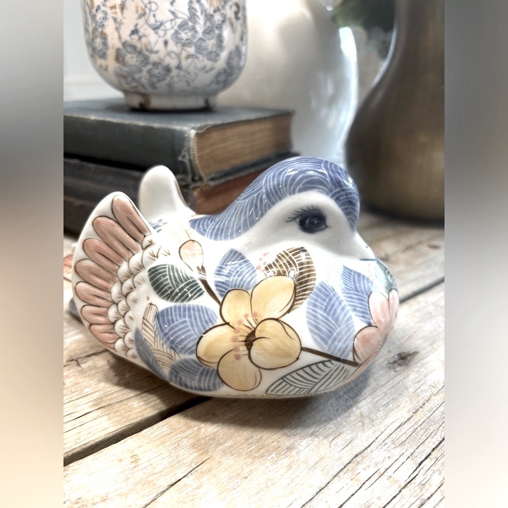 Vintage Cloisonné Floral Ceramic Chunky Bird Figurine. 6.5”L Timeless | Country
